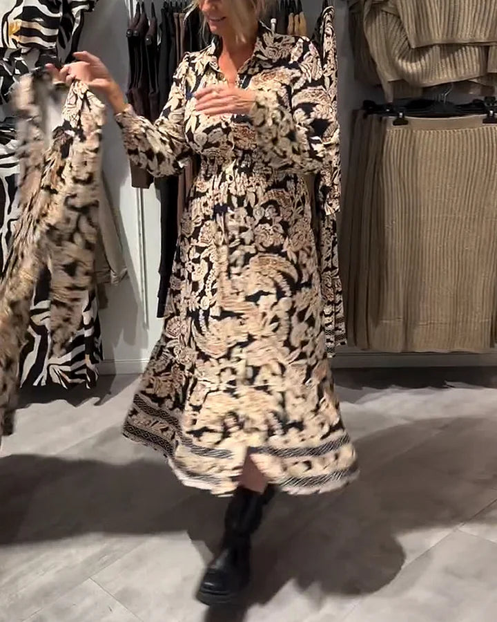 EWALINA | Stylowa wzorzysta sukienka na sezon jesienny