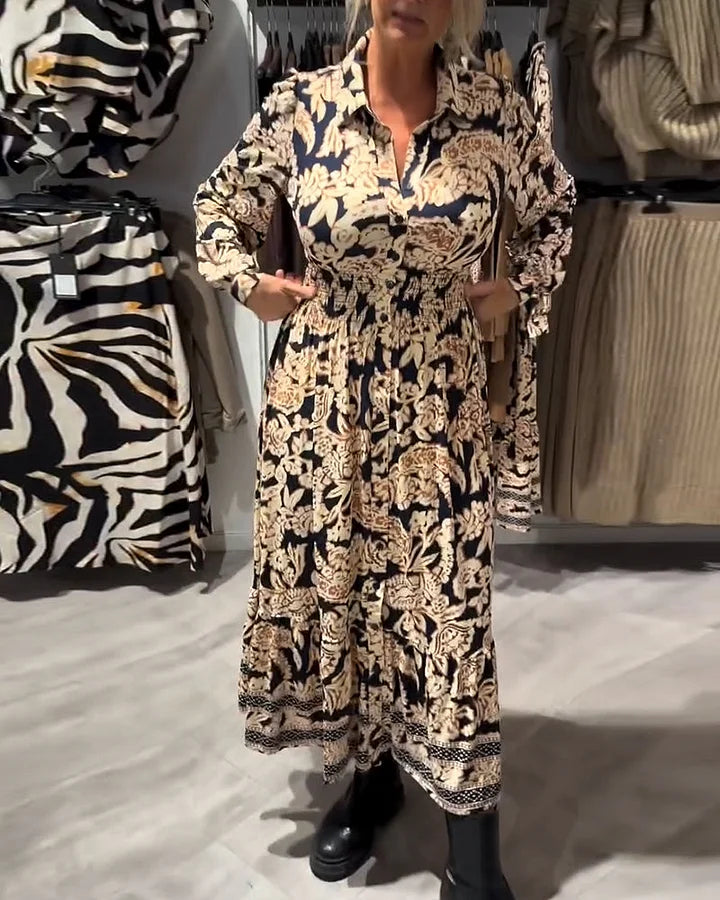 EWALINA | Stylowa wzorzysta sukienka na sezon jesienny