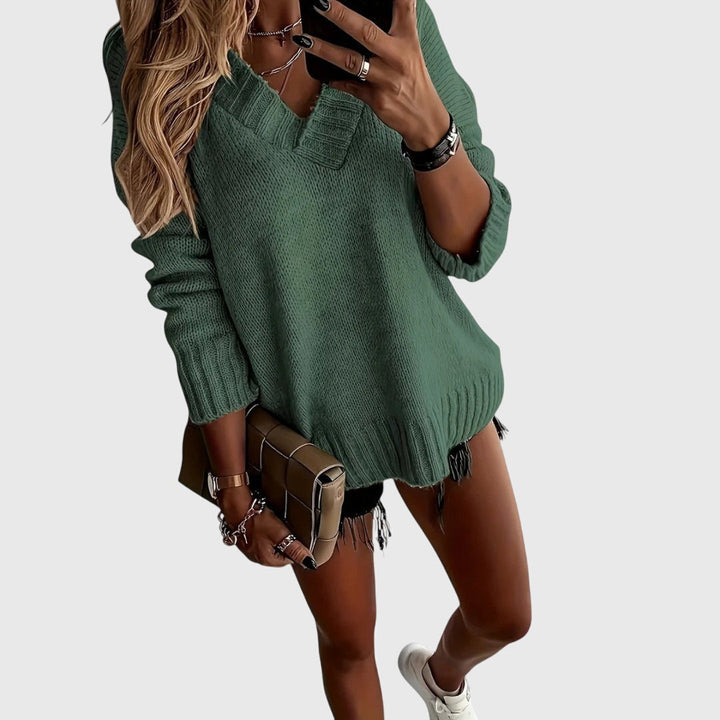 Carole - Sweter dziany z dekoltem w kształcie V