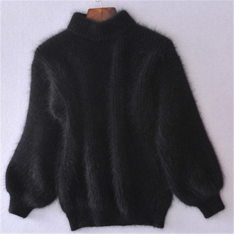 Luźny sweter z dzianiny w jednolitym kolorze - sweter w stylu vintage Angora 