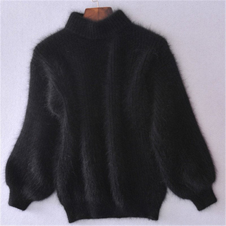 Luźny sweter z dzianiny w jednolitym kolorze - sweter w stylu vintage Angora 