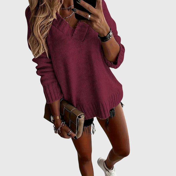 Carole - Sweter dziany z dekoltem w kształcie V