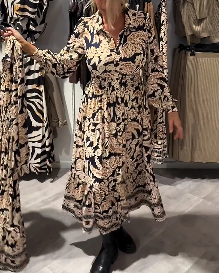 EWALINA | Stylowa wzorzysta sukienka na sezon jesienny